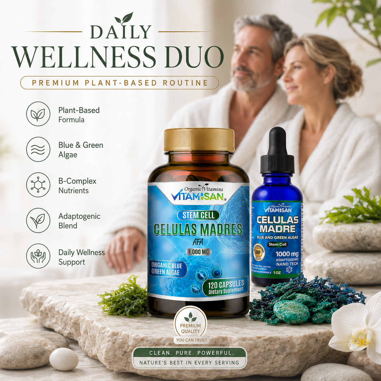 Celulas Madres Stem Cell 2 Pack Blue Green Algae AFA Spirulina Drops Caps Inmune