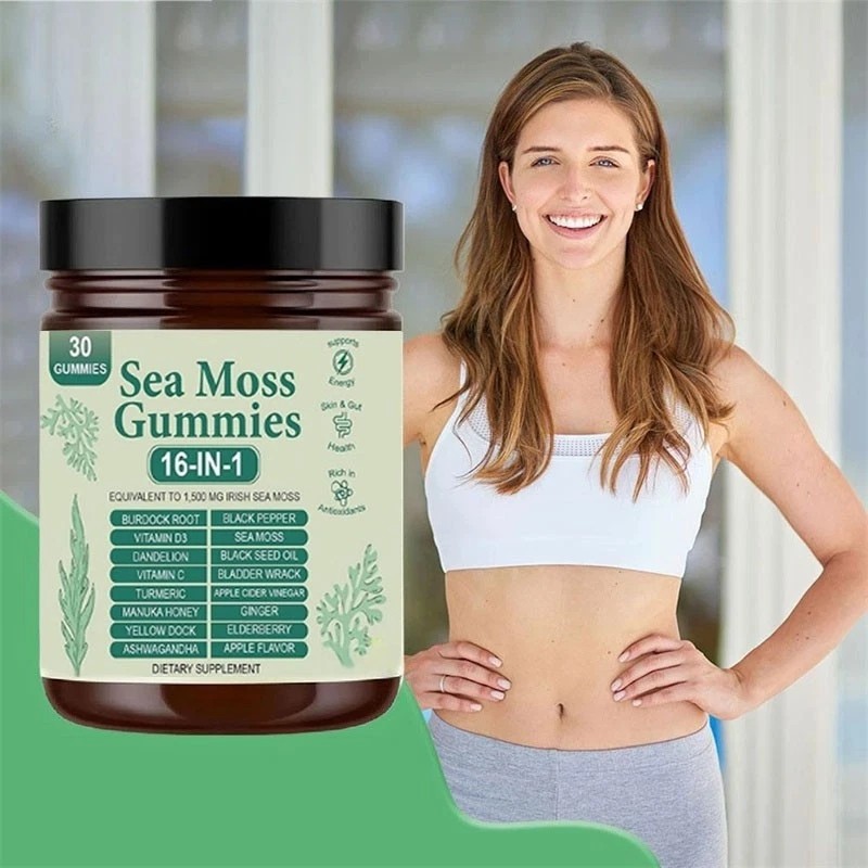16 in 1 Organic Sea Moss Gummy | Irishmoss Extract 6000Mg | Green Apple Flavor