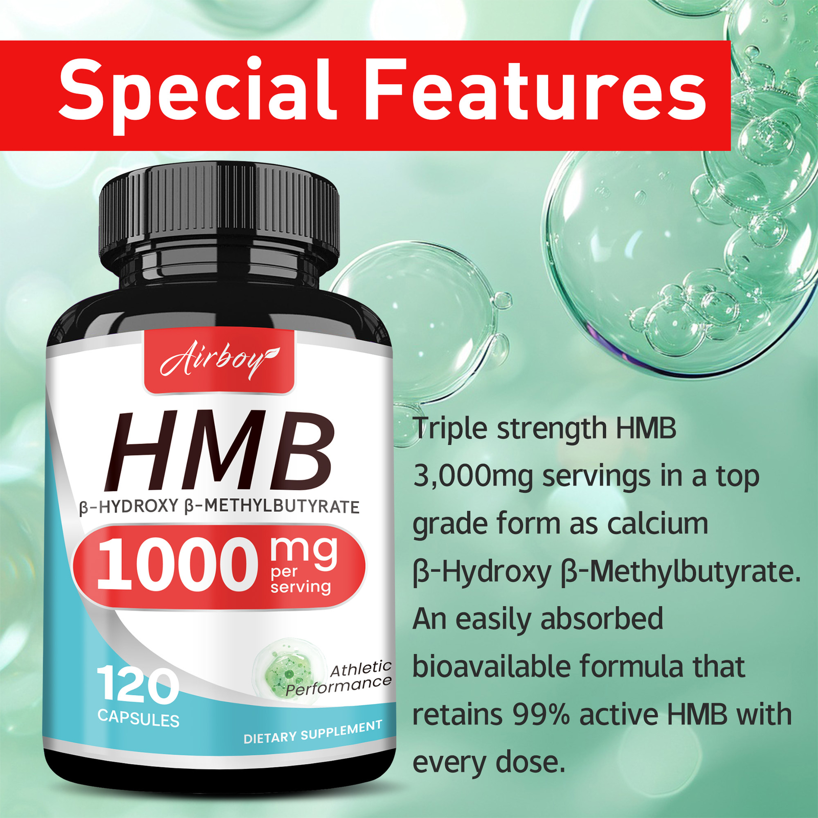 HMB Capsules 1000mg -Increase Strength,Fat Reduct,Maintain Muscle Cell Structure