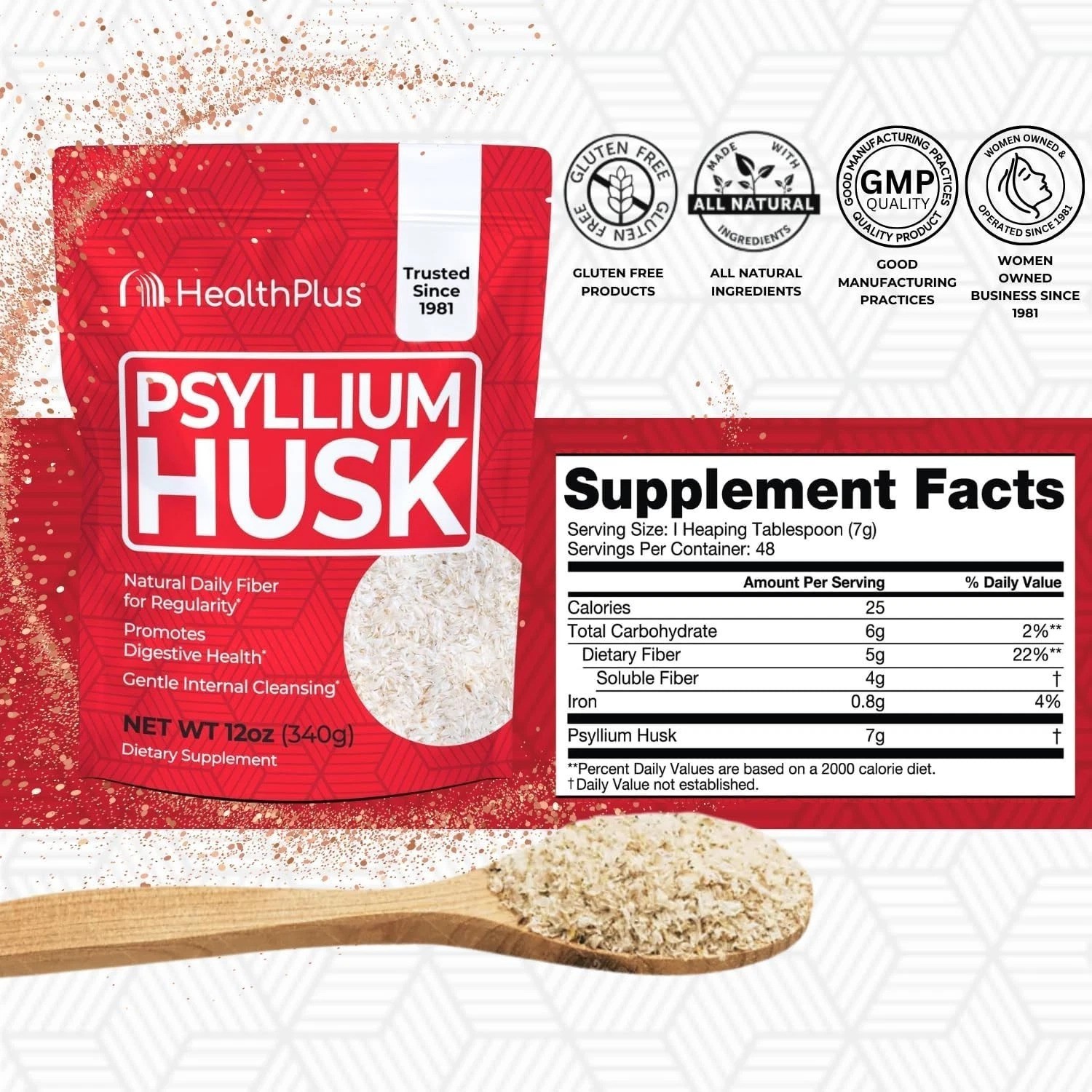 48 Servings of Psyllium Husk Powder, 12 oz – Supports Digestive Regularity