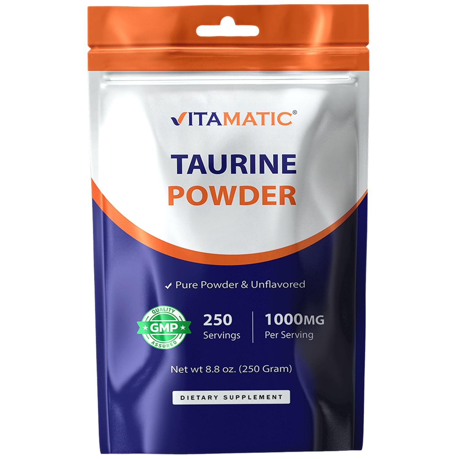 1000mg Pure Taurine Supplement Non-GMO Gluten Free 250 Servings