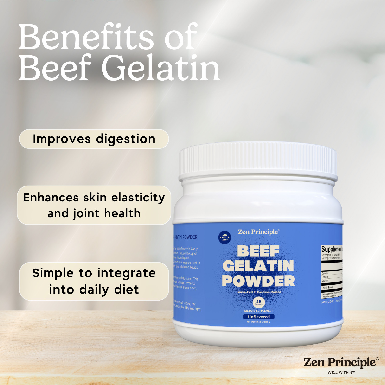 Grass-Fed Gelatin Powder, 1.5 lb. Cooking and Baking. Gummies Desserts.