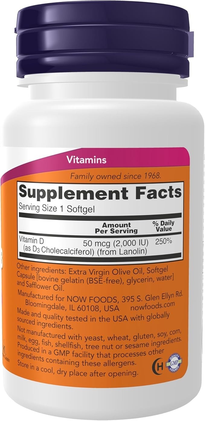 NOW Foods Supplements, Vitamin D-3 2,000 IU, High Potency, Structural Support