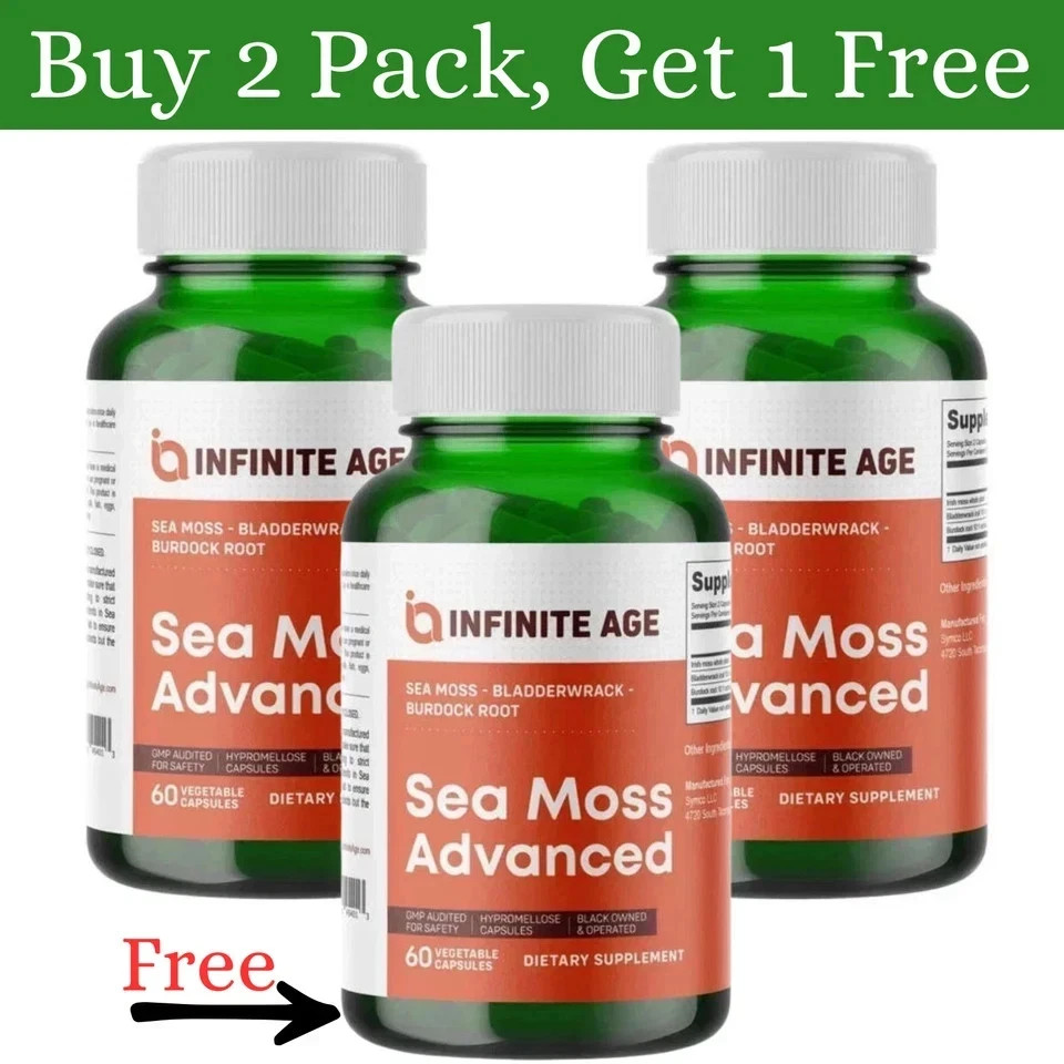 3 Pack INFINITE AGE Sea Moss Advanced 1250mg Superfood, High-Potency 60 Capsule