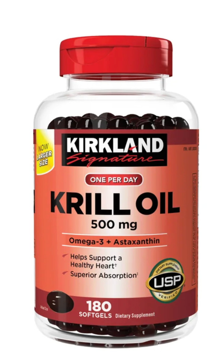 Kirkland Krill Oil 500mg, 180 Softgels • Omega-3 + Astaxanthin Exp Jan / 2027