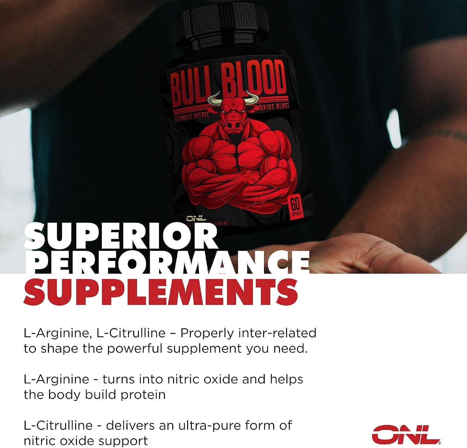 Bull Blood Nitric Oxide Supplement for Men – Nitrous Oxide Booster 60 Caps for