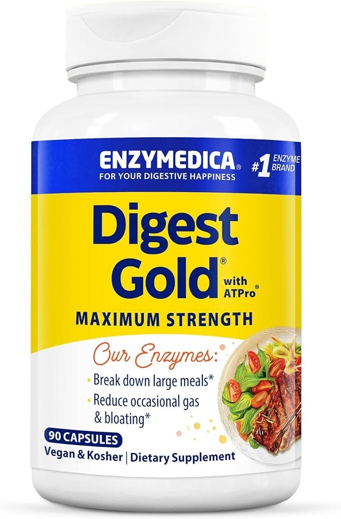 ENZYMEDICA DIGEST GOLD WITH ATPro. NEW LABEL. LOT OF (5) 90 COUNT BOTTLES.