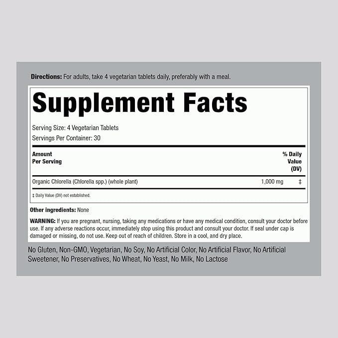 Organic Chlorella Tablets | 120 Count | 1000 mg | Non-GMO | by Piping Rock