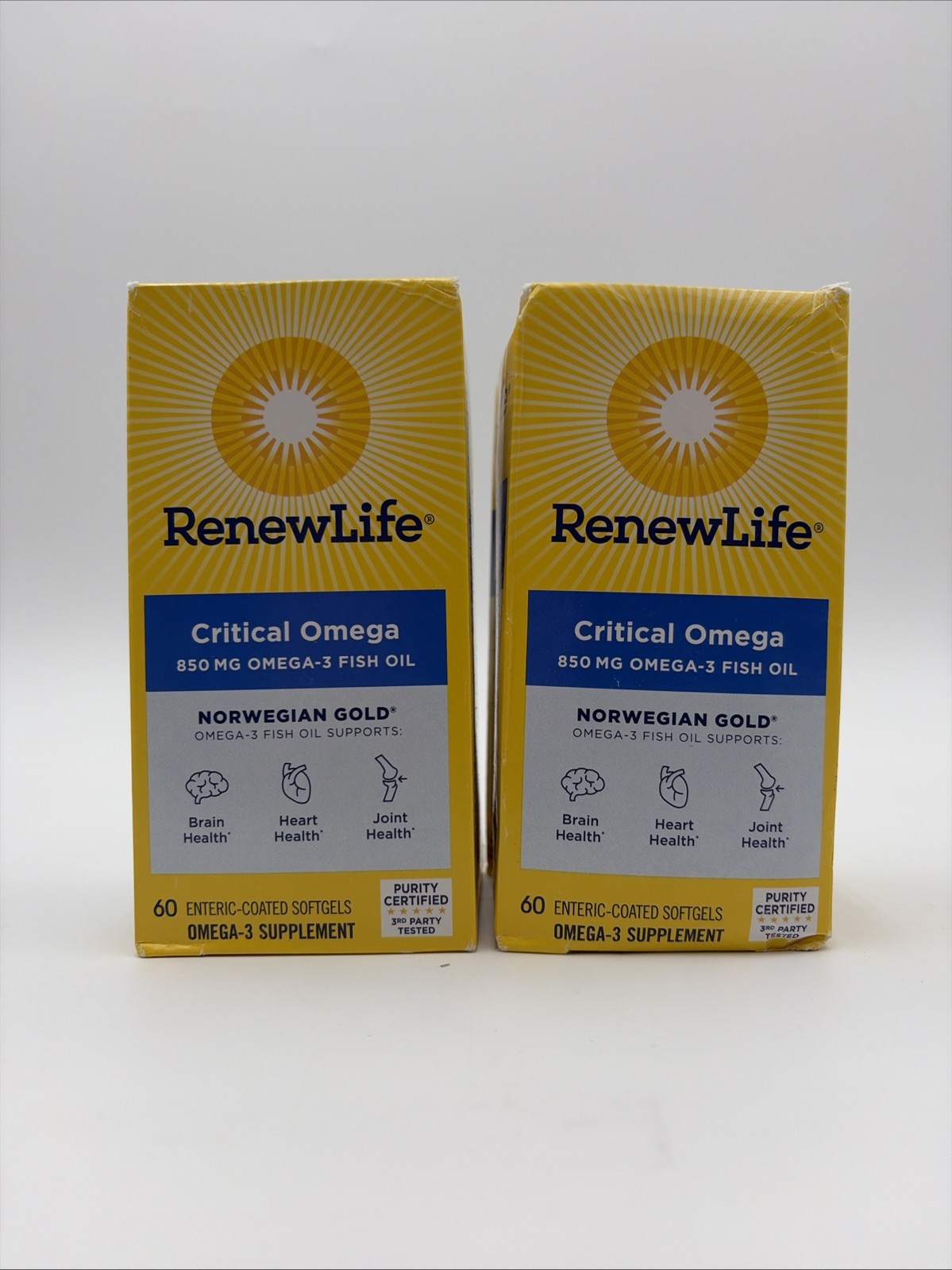 Renew life Critical Omega Norwegian GOLD 850 MG 60 SOFTGELS EXP 8/26 Lot Of 2