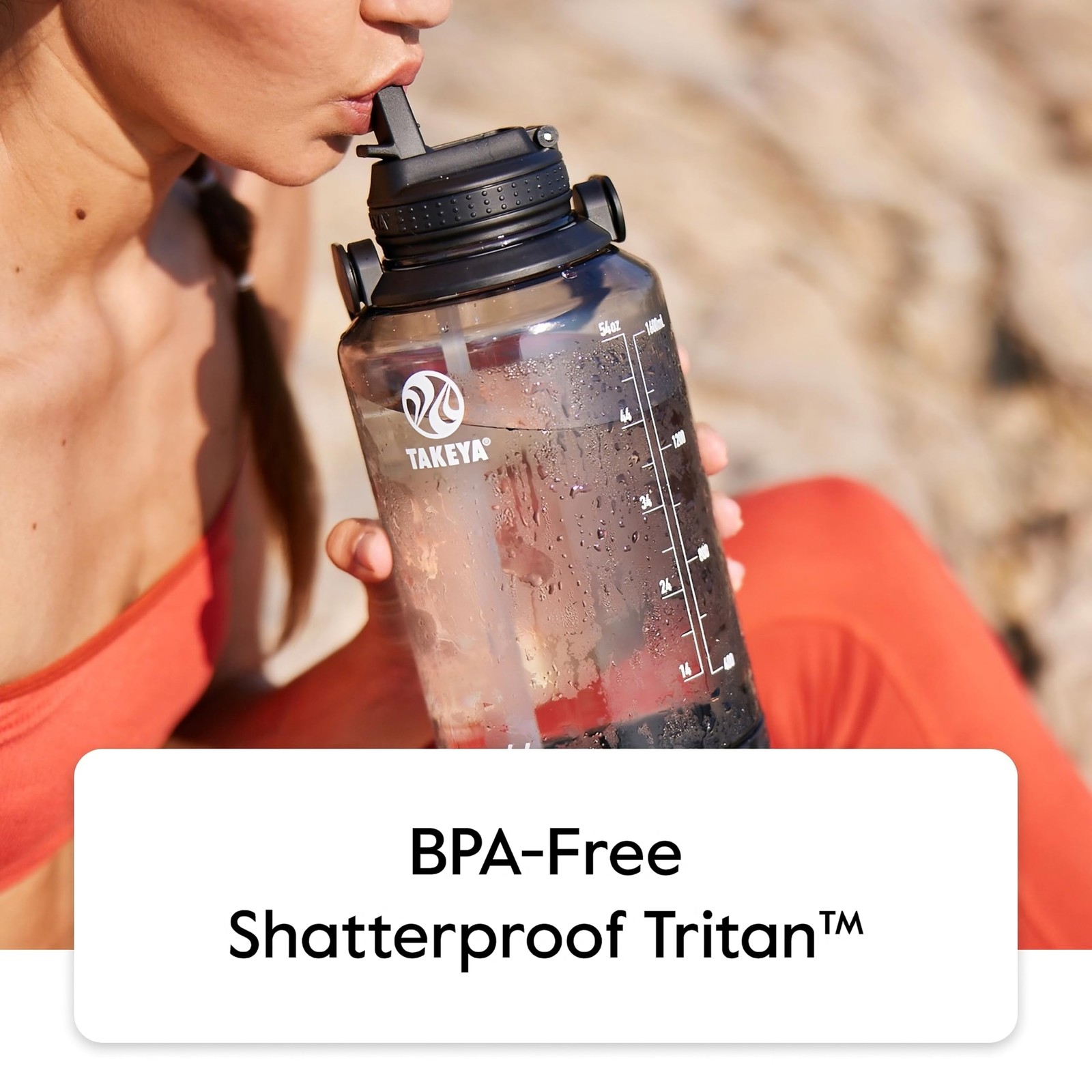 Takeya Tritan 64 oz Motivational Water Bottle with 64 Ounces, Cloud White