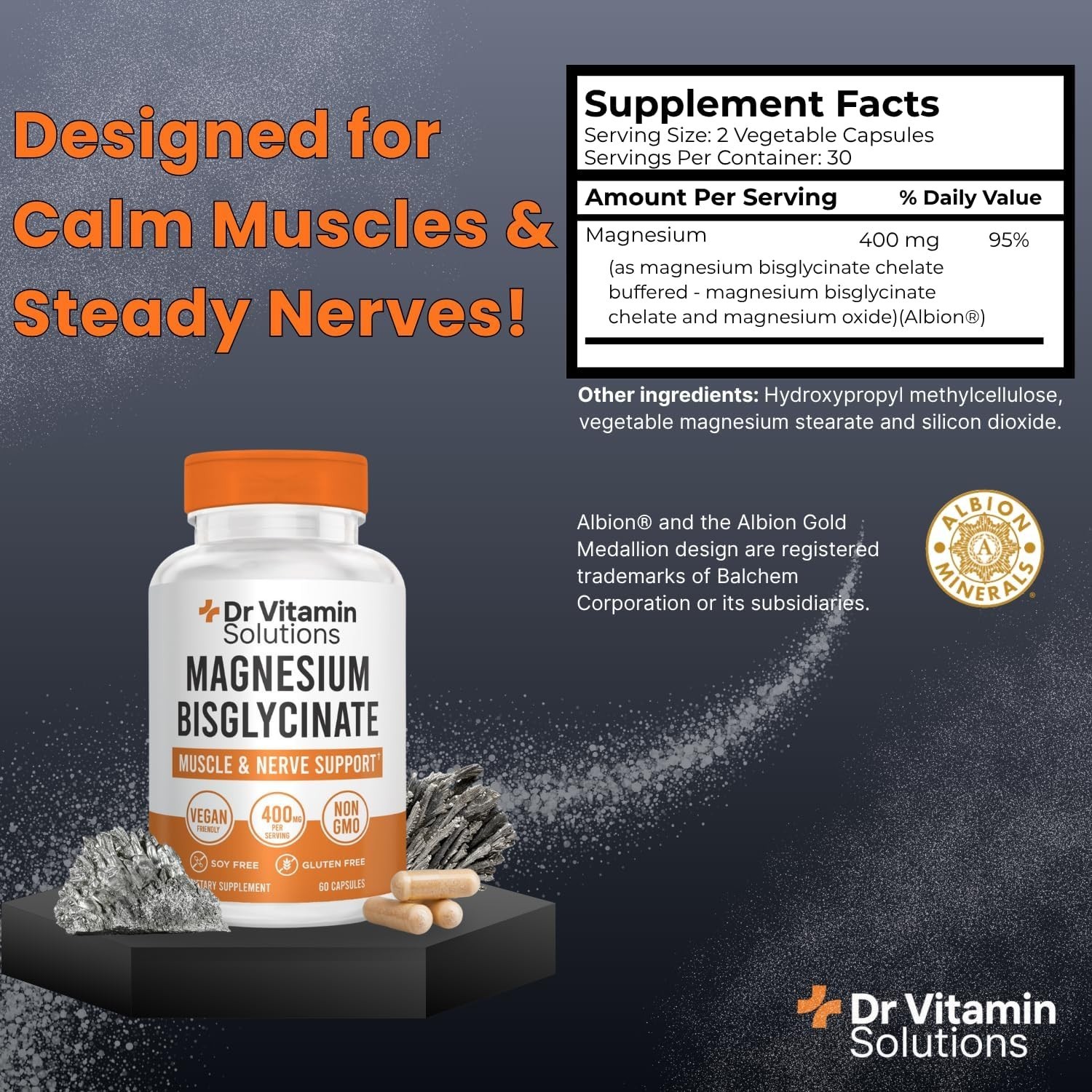 DR VITAMIN SOLUTIONS Magnesium Bisglycinate 400mg – Albion® Chelated. 08/2027 *