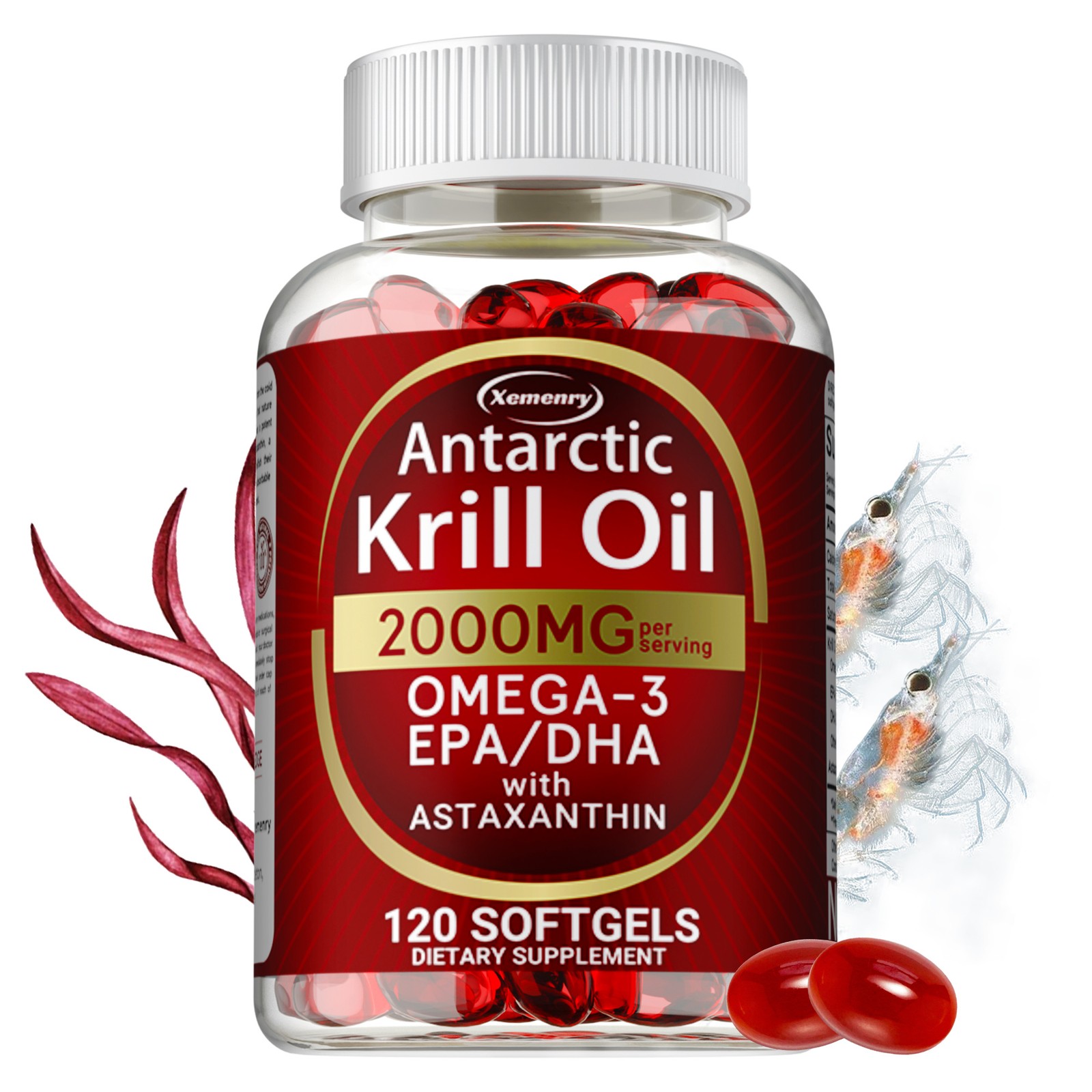 Antarctic Krill Oil 2000mg – Omega-3,EPA, DHA, Astaxanthin,Heart and Skin Health