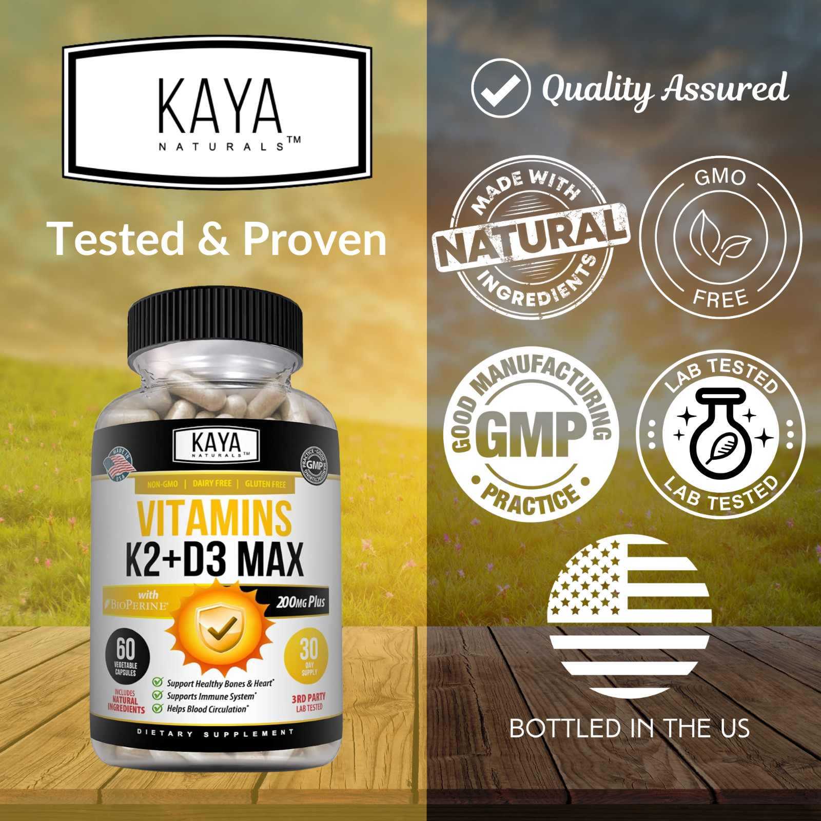 (2 Bottles) Vitamin K2 (MK7) D3 5000 IU Supplement, BioPerine Capsules, Immune