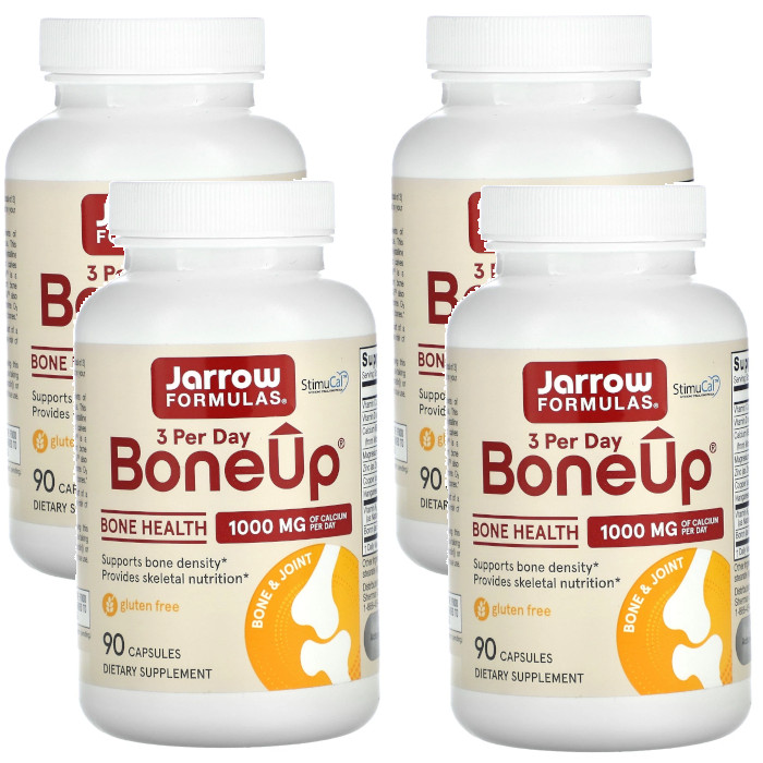 Jarrow Bone-Up 3 Per Day, Includes Vitamin D3, K2 90 Capsules Each (Pack of 4)