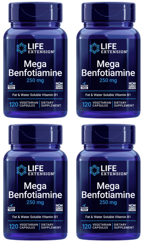 4 PACK Life Extension Mega Benfotiamine 250mg Vit B1 for Glucose Level 120 VCaps