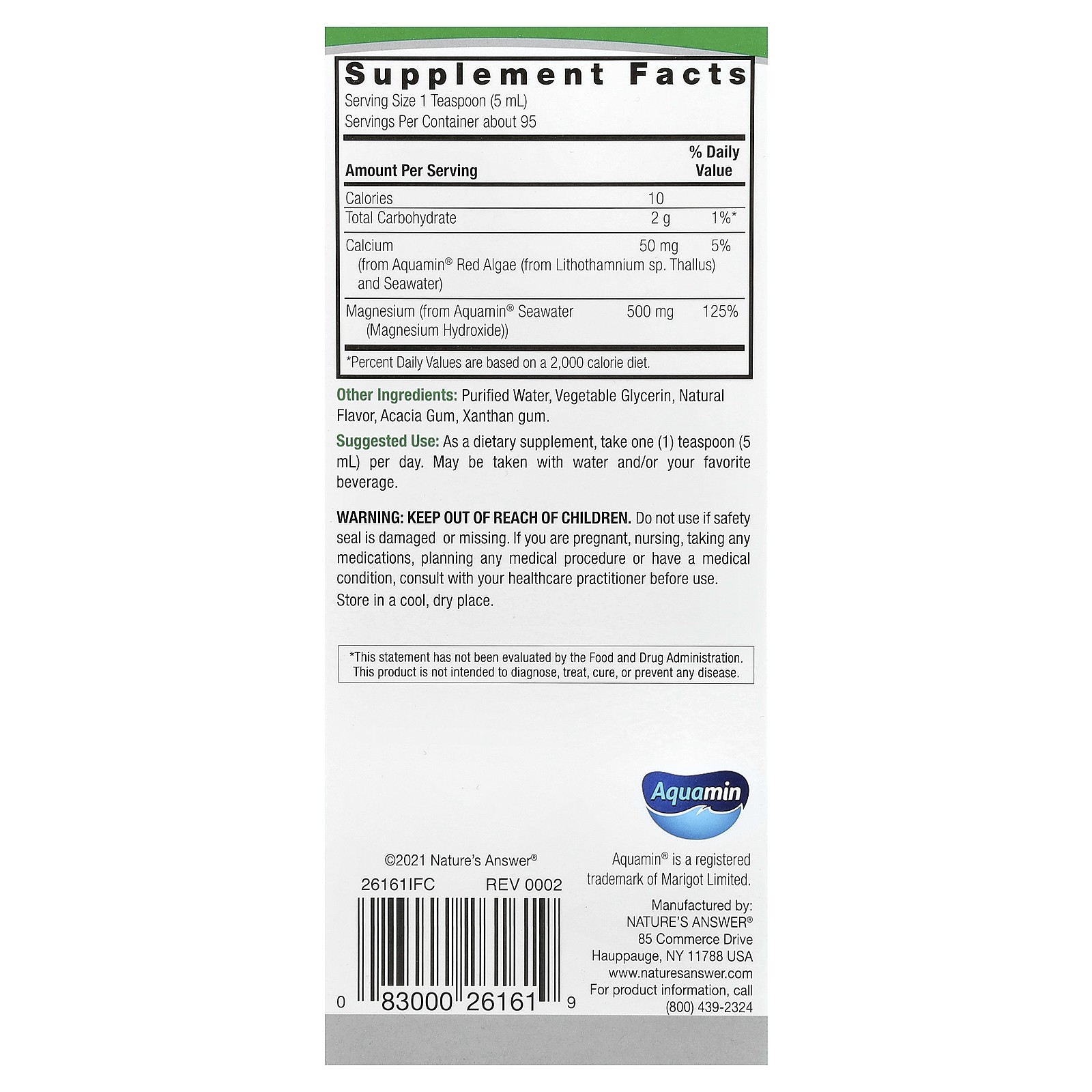 Marine Based Magnesium, Vanilla Cream, 500 mg, 16 fl oz (480 ml)