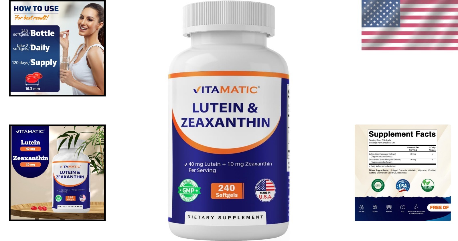 Effective Lutein 40mg & Zeaxanthin 10mg – 240 Softgels for Vision Care