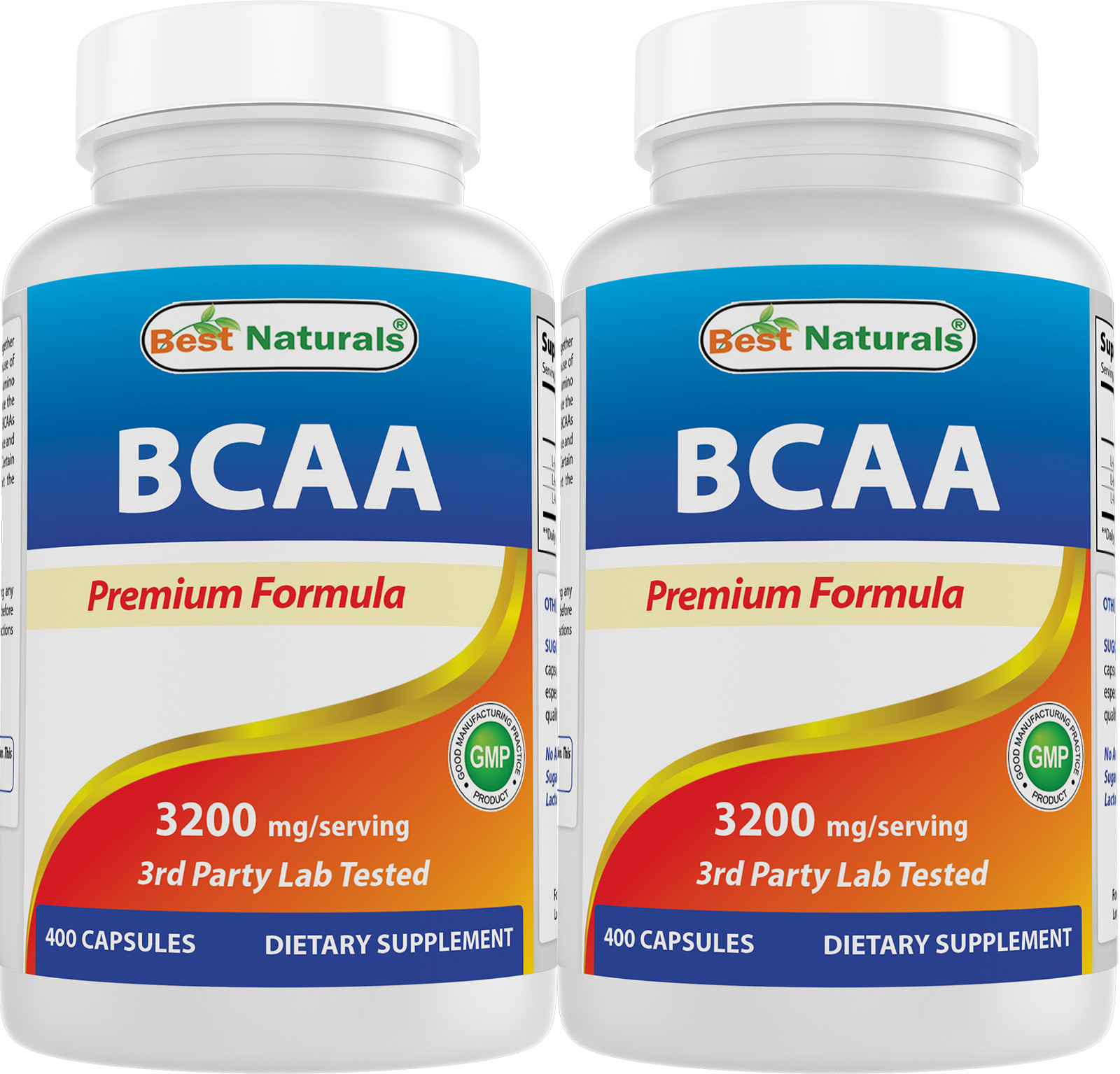 2 Pack Best Naturals BCAA 3200mg per Serving, 400 Capsules