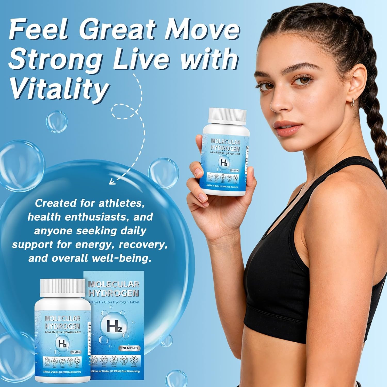 Molecular Hydrogen Tablets 12 PPM Hydrogen Water Supplement with Magnesium