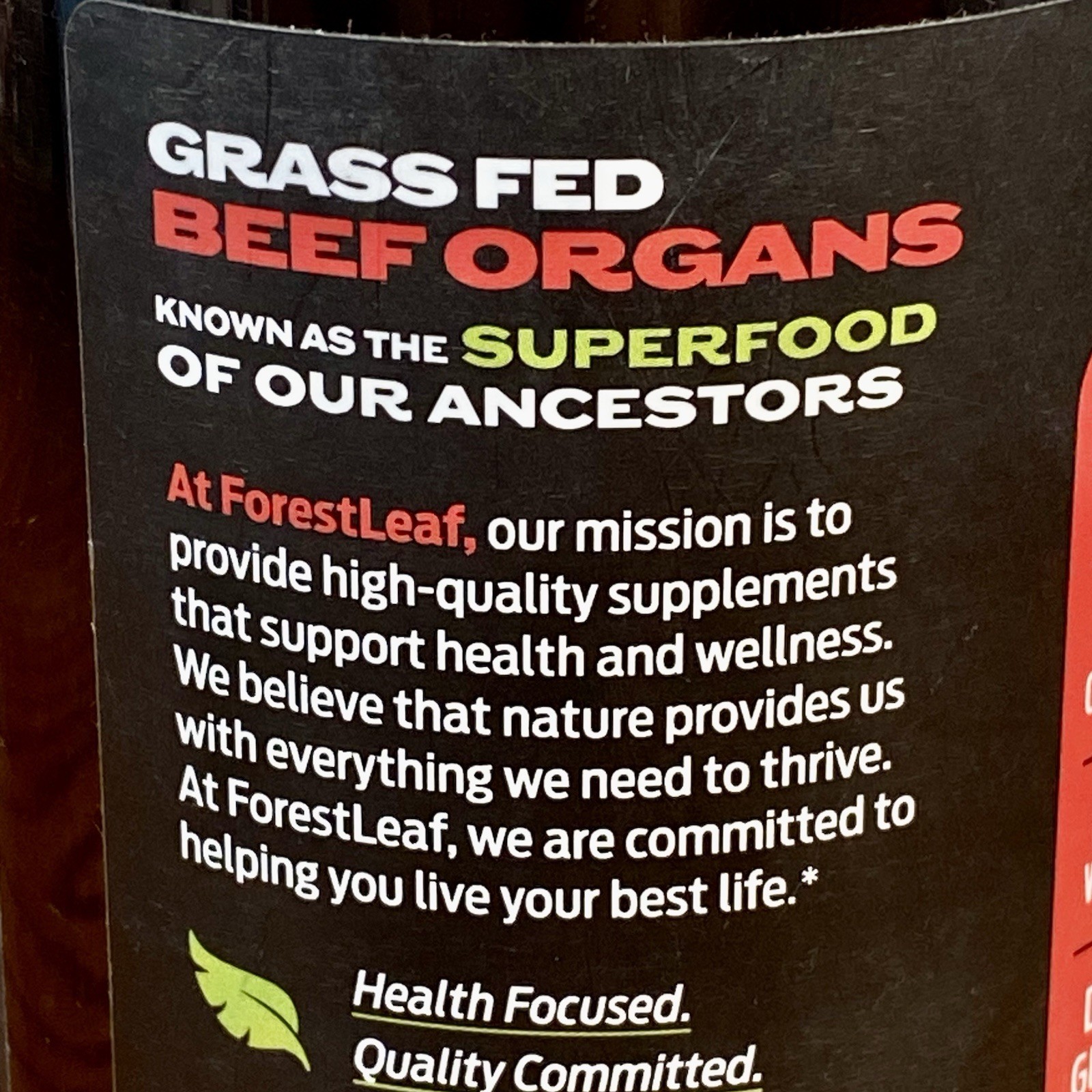 ForestLeaf ~ Grass Fed Beef Organs Supplement 3000 mg ~ 180 Caps ~ Exp 06/2028