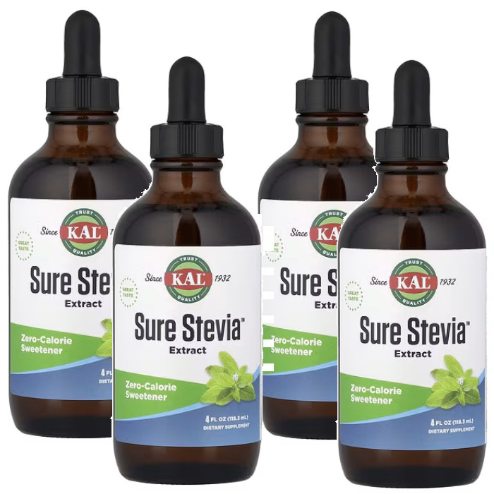 KAL Sure Stevia Liquid Extract 4 fl oz / 118.3 ml Each (Pack of 4)
