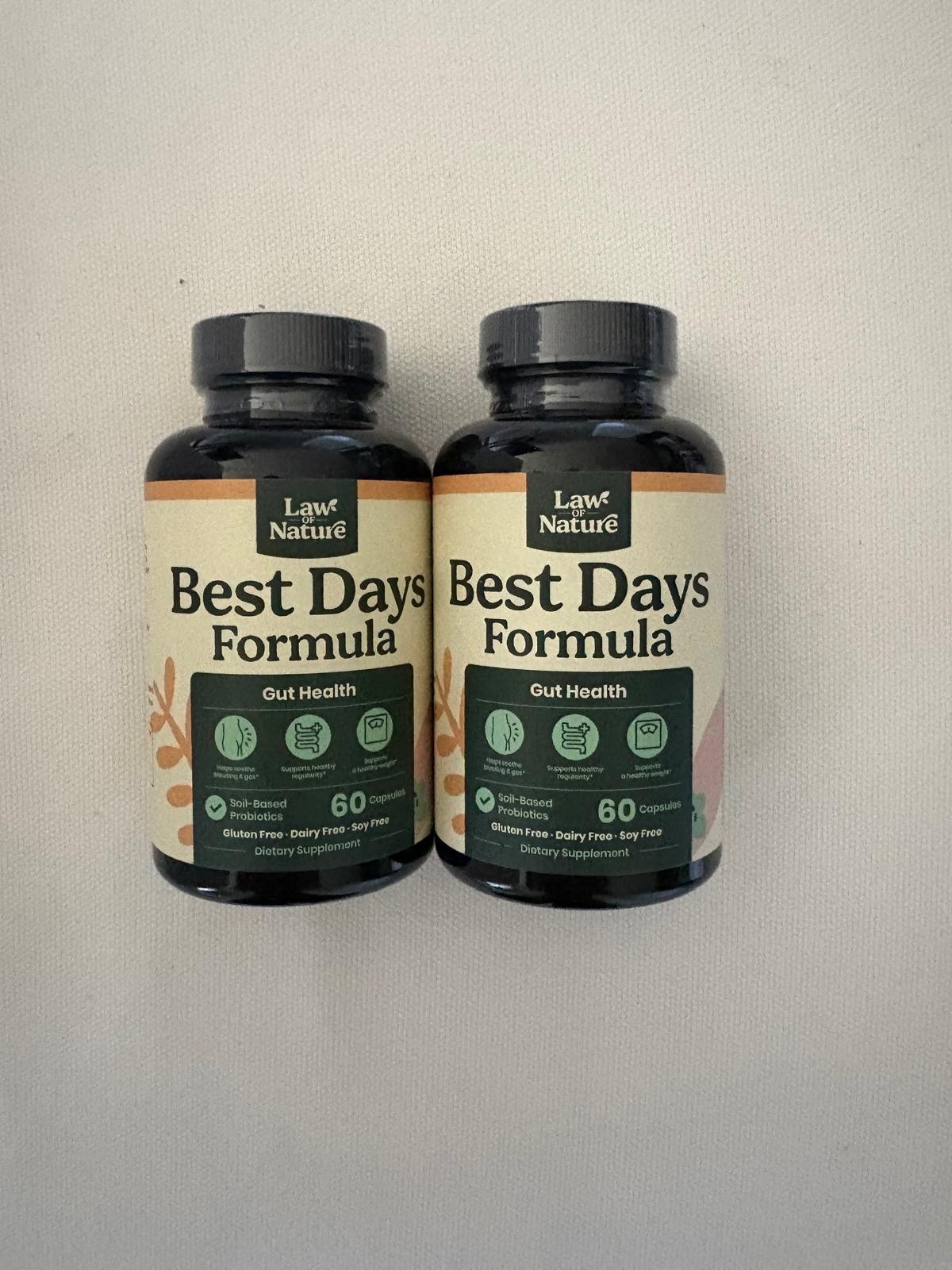 2 UNITS-LAW NATURE-BEST DAYS FORMULA-GUT HEALTH 60 CAPSULES-GLUTEN FREE !