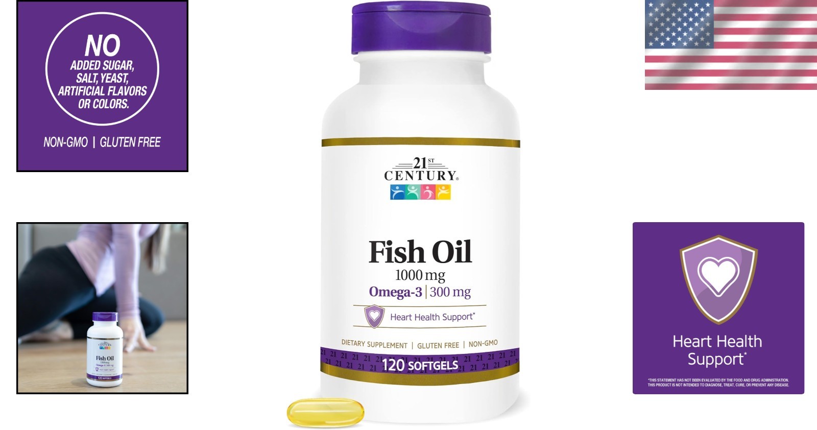 1000 mg Fish Oil Softgels for Cardiovascular Support – 120 Unflavored Capsules