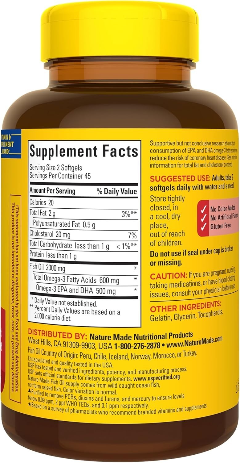 Purified Omega 3 Fish Oil Softgels – 90 Count for Healthy Heart Support