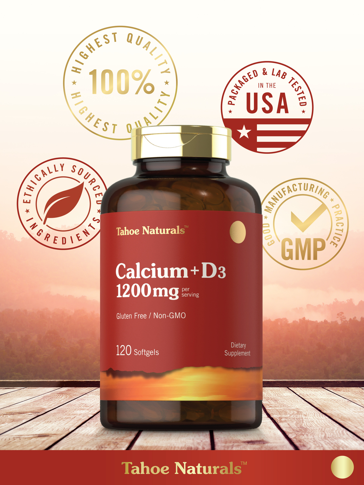 Calcium 1200mg with Vitamin D3 | 120 Softgels | Non-GMO | by Tahoe Naturals