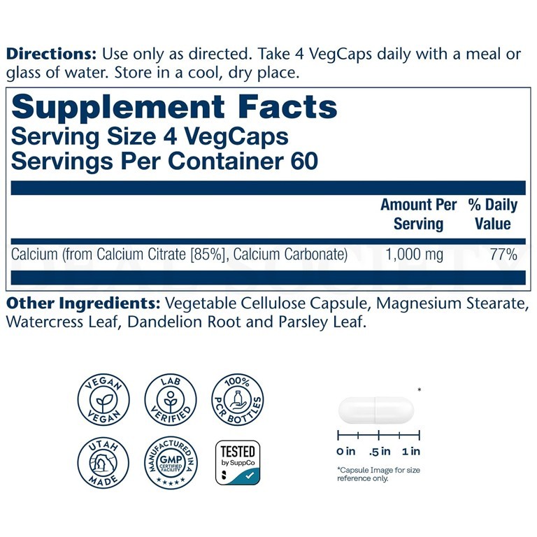 Solaray Calcium Citrate 1000mg Chelated Calcium Supplement 240 VegCaps