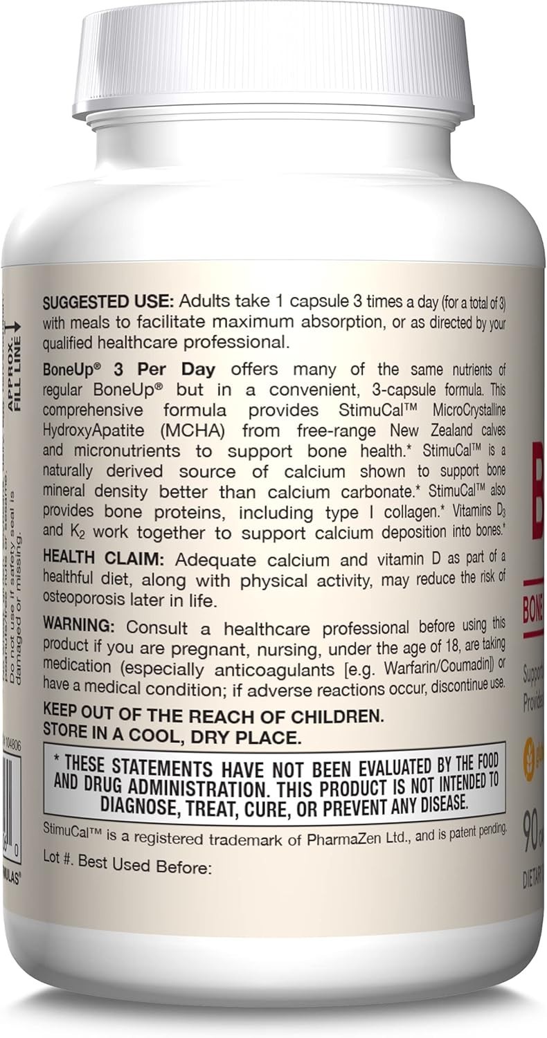 Jarrow Bone-Up 3 Per Day, Includes Vitamin D3, K2 90 Capsules Each (Pack of 4)