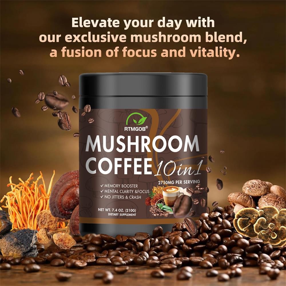 1-3x Organic Instant Coffee Powder Mushroom Coffee 210G Brain Memory Focus Boost