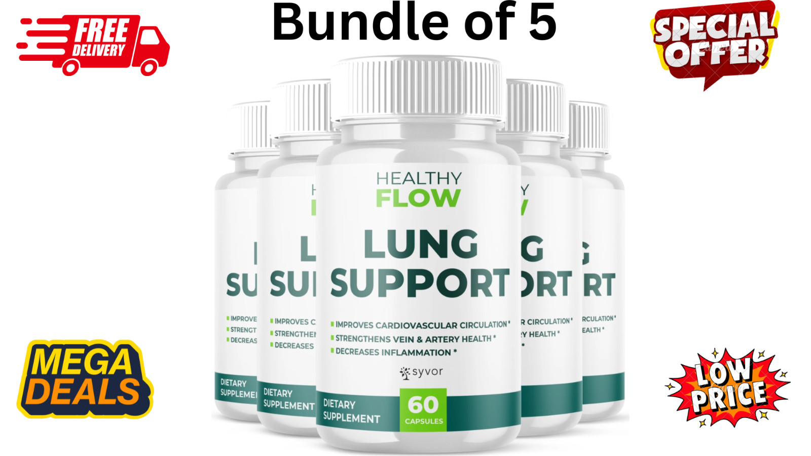 Bundle of 5 Healthy Flow Lung Support Formula – 60 Capsules Expiration 02/2028