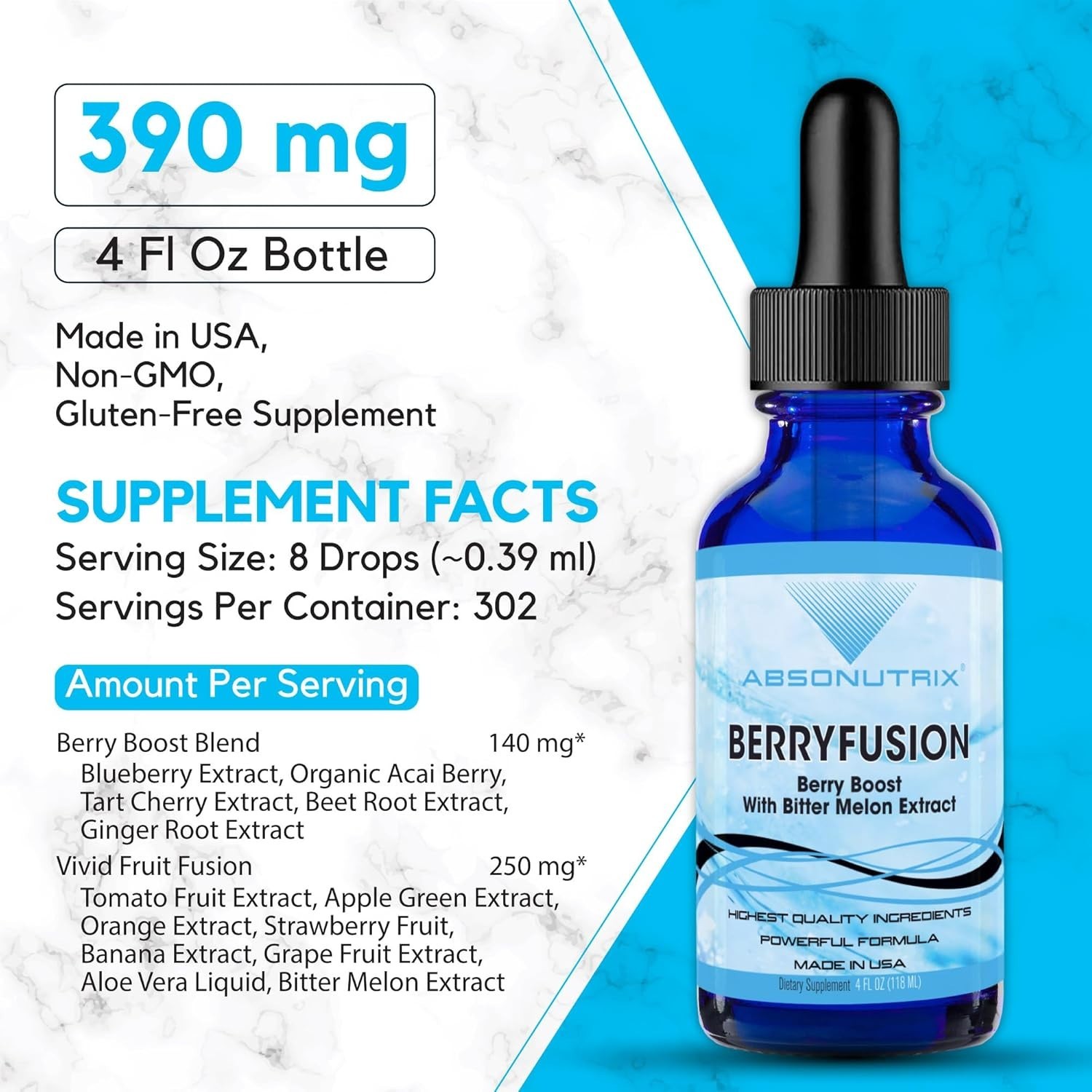 Absonutrix BerryFusion, 390 mg, 4 FL OZ Liquid, 302 Servings, Made in USA