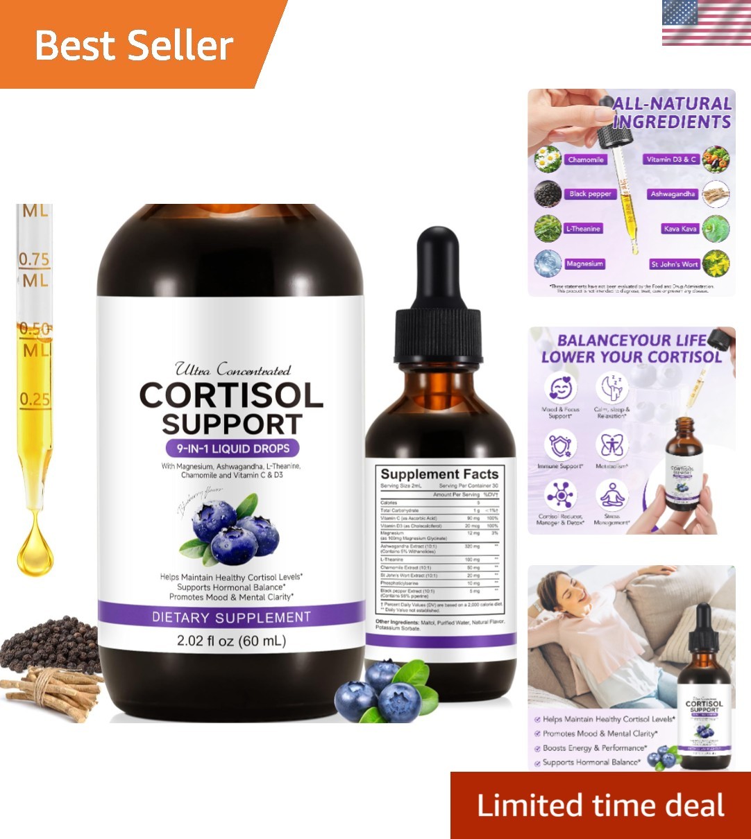 Ultra Concentrated Cortisol Support – 10-in-1 Formula for Relaxation & Focus