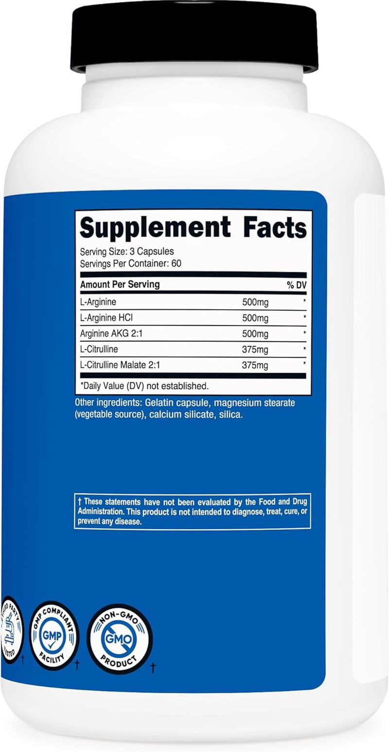 Nitric Oxide Booster 2250Mg, 180 Capsules – 750Mg per Casule, 60 Servings – Glut