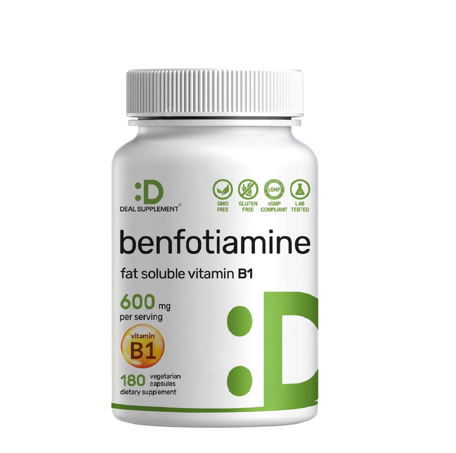 Benfotiamine 600mg Per Serving, 180 Veggie Capsules (300mg Per Cap) – Fat Solubl