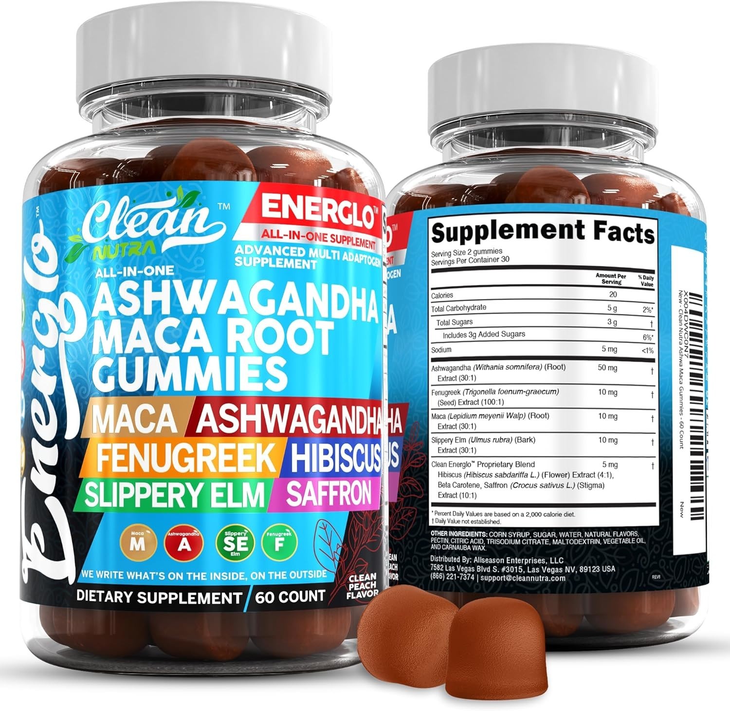 Ashwagandha Maca Root Gummies with Fenugreek Hibiscus Slippery Elm Saffron Extra