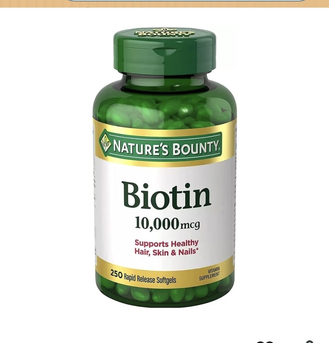 Nature’s Bounty Biotin 10,000mcg 250 Softgels Sugar Free Gluten Free