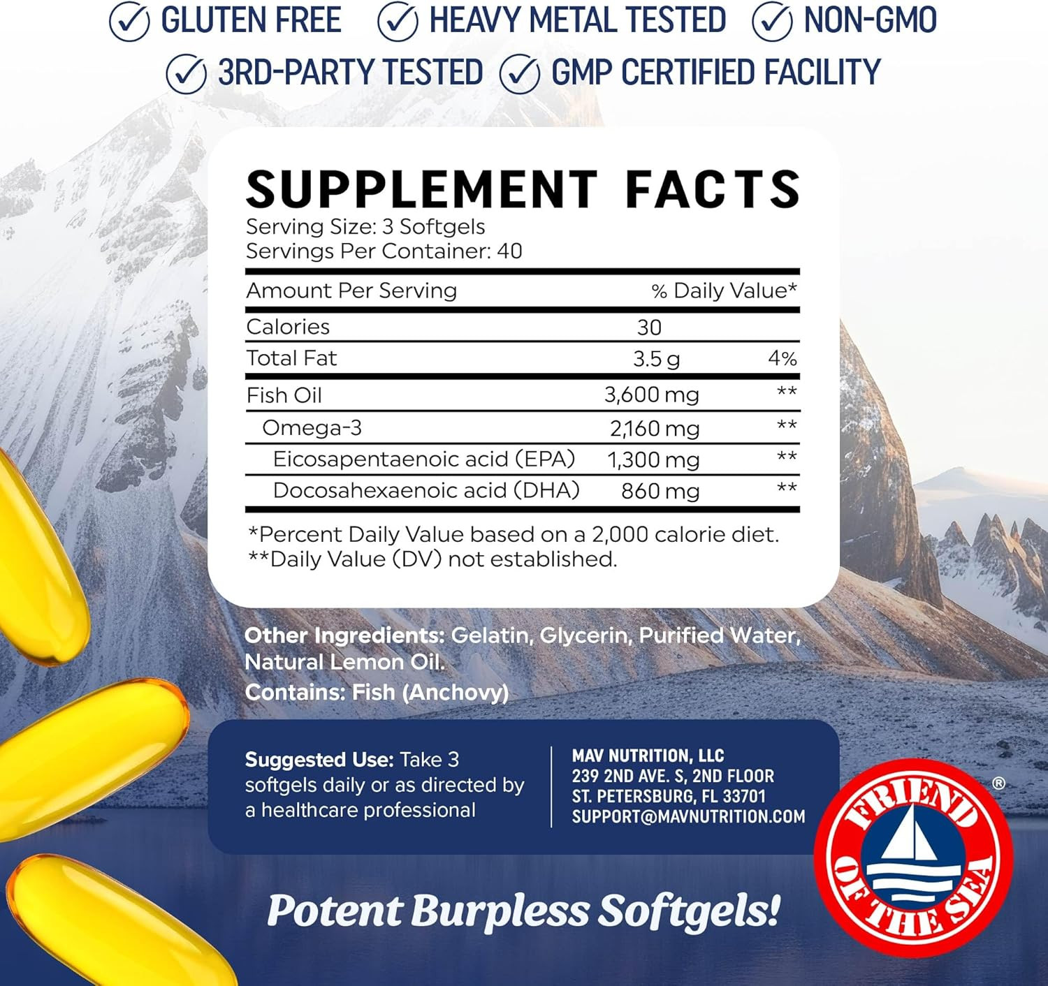 Triple Strength Omega 3 Fish Oil 3600 Mg | EPA & DHA | over 2100Mg Omega-3 Fatty