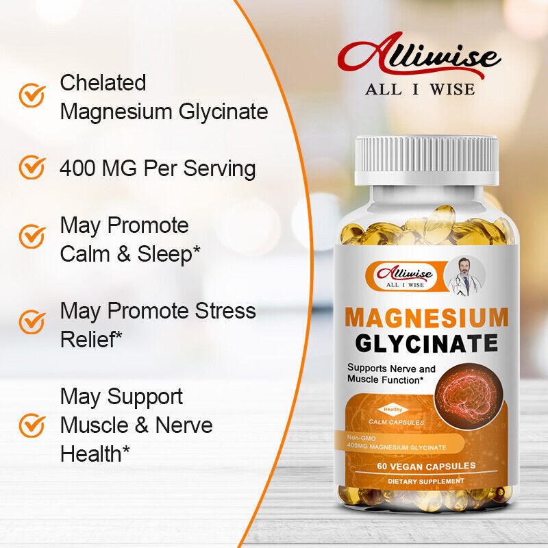 Magnesium Glycinate 400mg – 120 Capsules For Sleep, Stress Relief Support Bone
