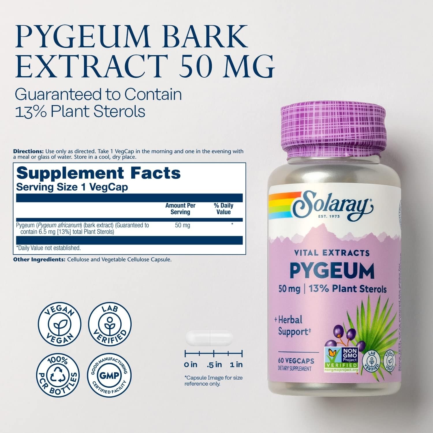 Pygeum Bark Extract 50mg – Prostate Support with 6.5mg Plant Sterols