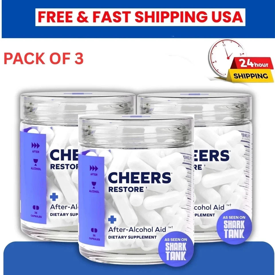 NEW 3 Bottles Cheers Restore Supplement w/ DHM + L-Cysteine – After-Alcohol Aid