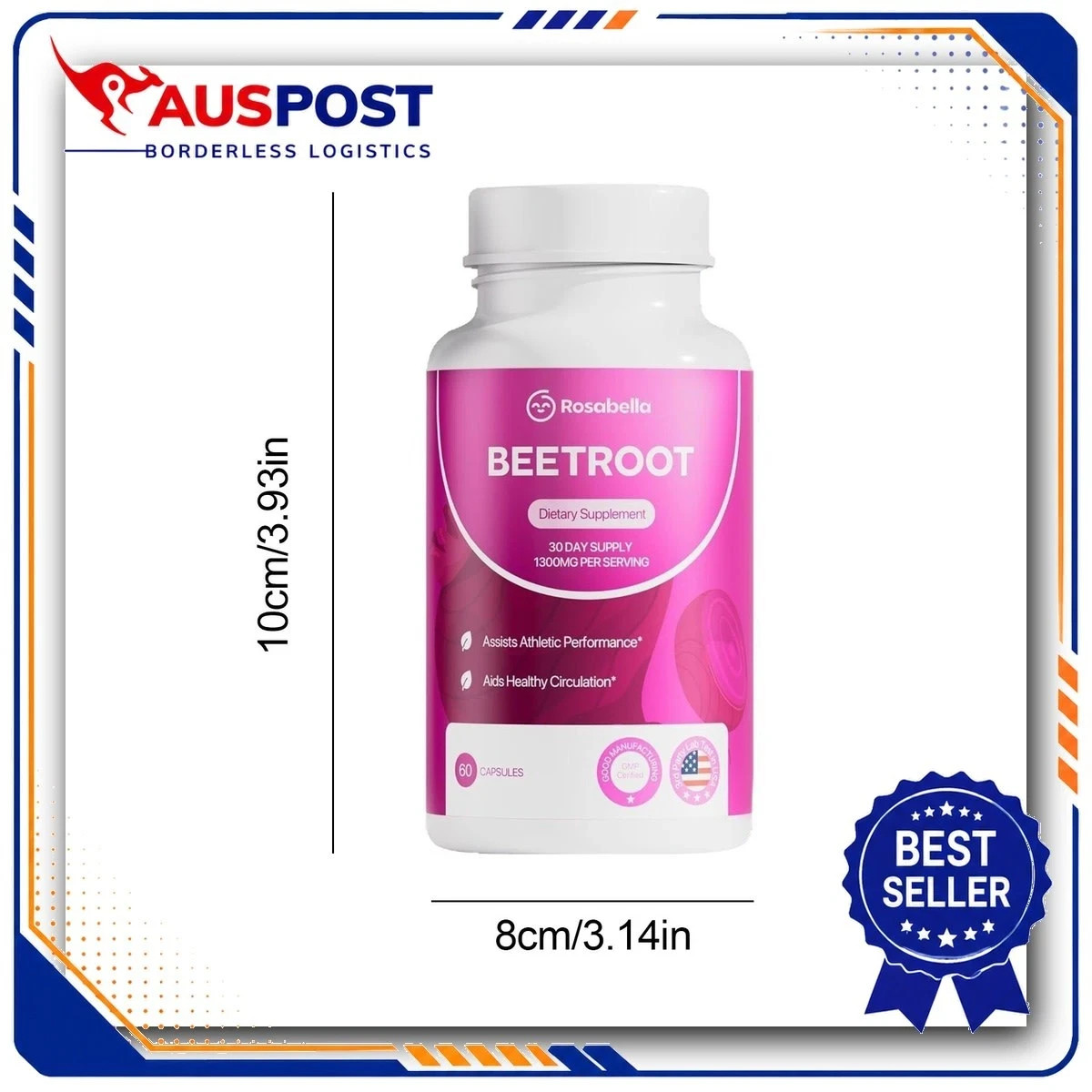 Rosabella Beet Root Powder Capsules 1300mg Supports Blood Pressure 3-Pack