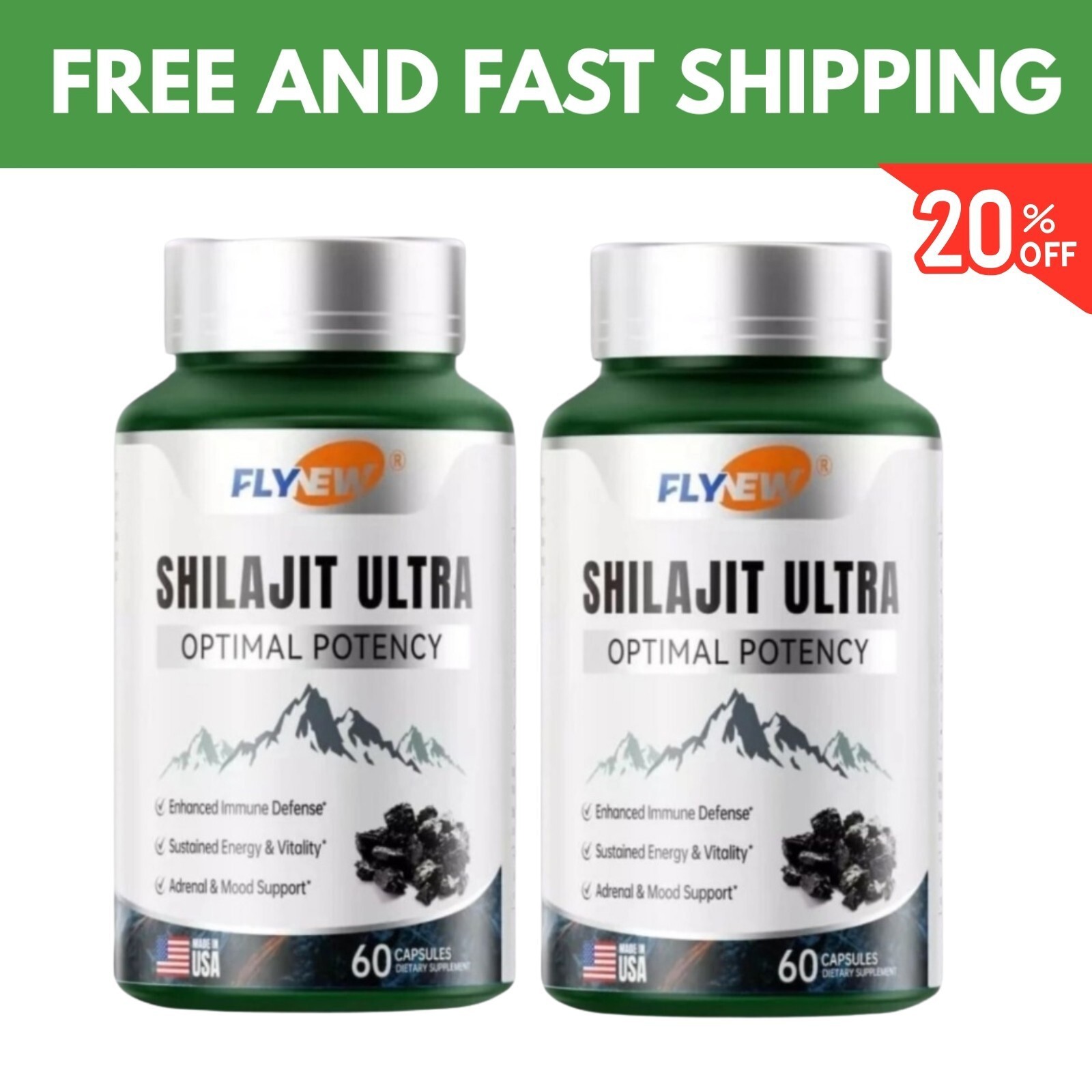 Flynew Shilajit Extract Optimal Potency, Shilajit Extra with L-Arginine 2 pack