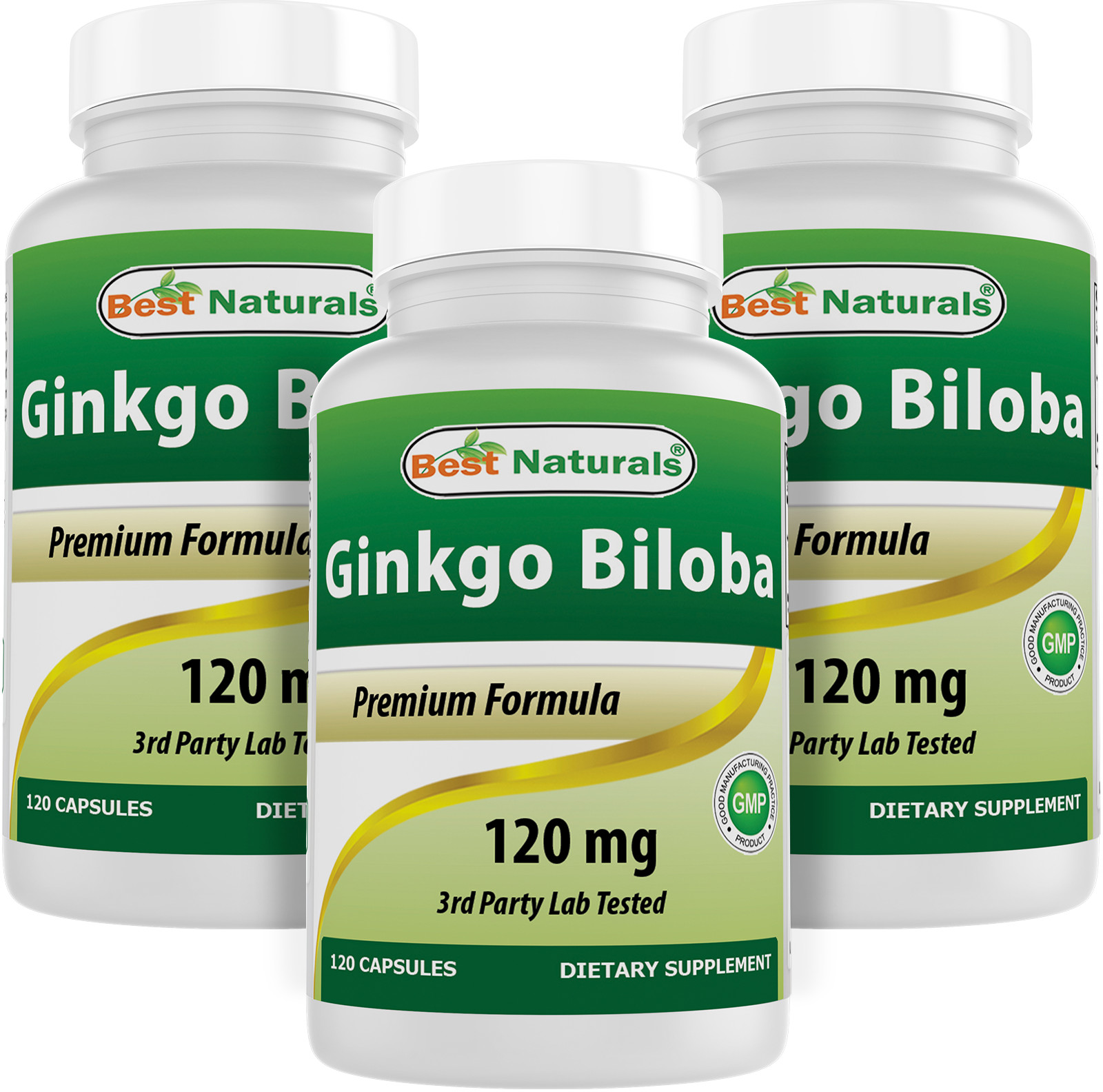 3 Pack Best Naturals Ginkgo Biloba 120 mg 120 Capsules