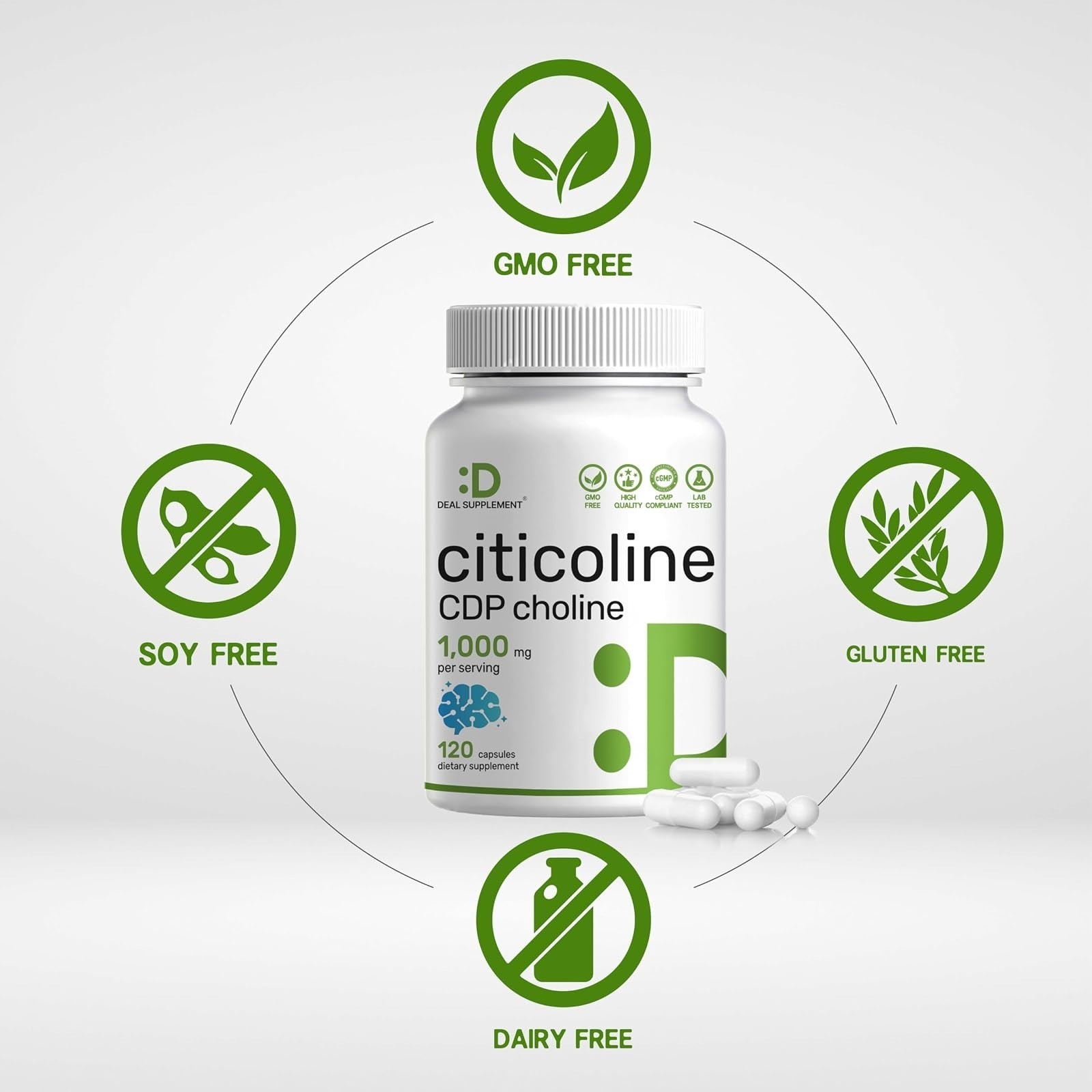 Citicoline CDP Choline 1000mg 120 Capsules Nootropic Brain Health Memory Focus