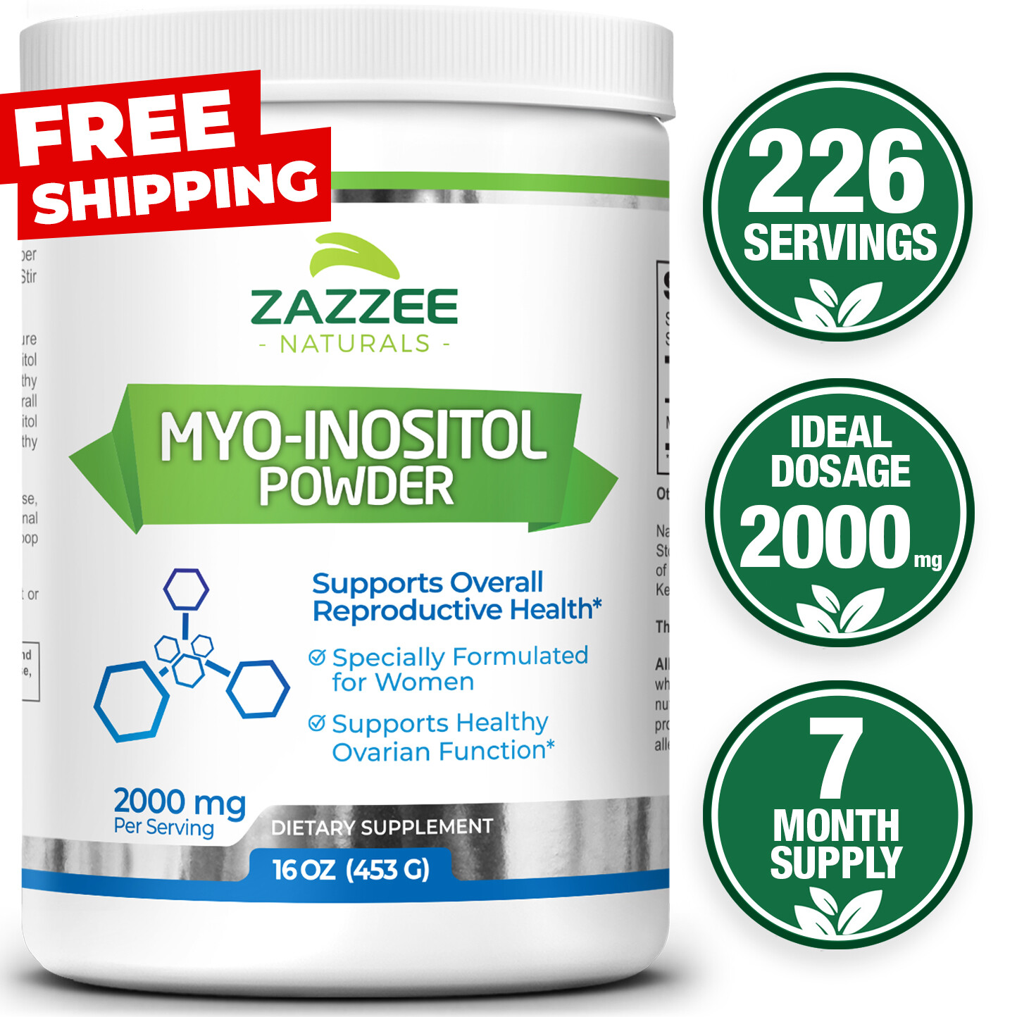 Pure Myo-Inositol Veggie Powder PCOS Fertility Vegan 16 Ounce 226 Servings USA