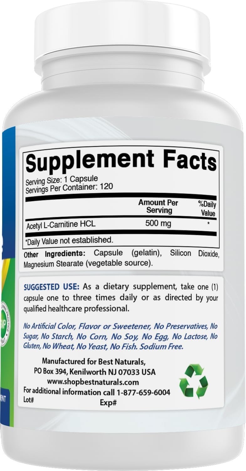 Acetyl L-Carnitine 500mg – 120 Capsules for Cognitive Support & Energy Boost