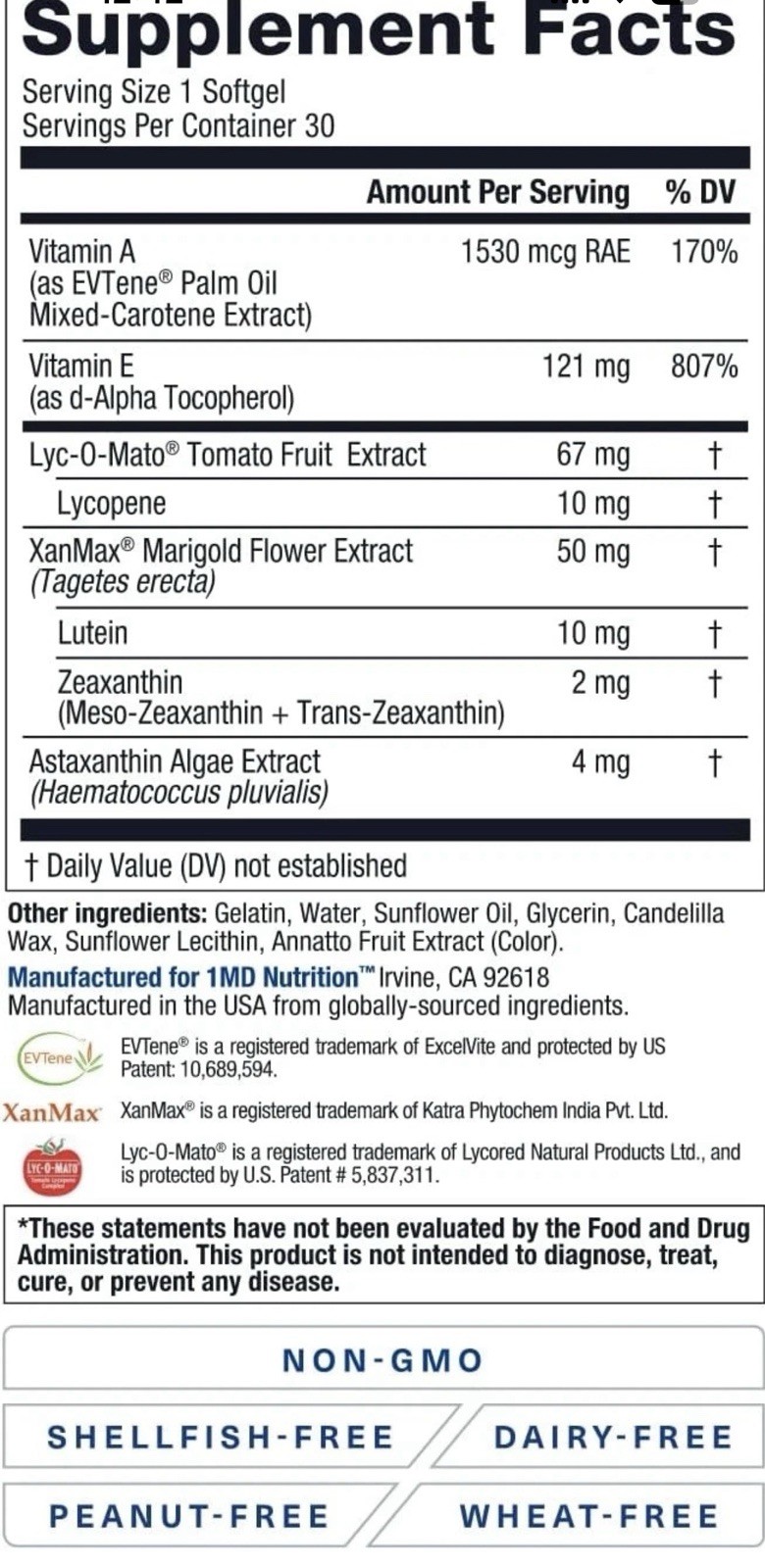 1MD Nutrition VisionMD Eye Vitamin CARMIS – 30 Count (Pack of 1) EXP 6/2027